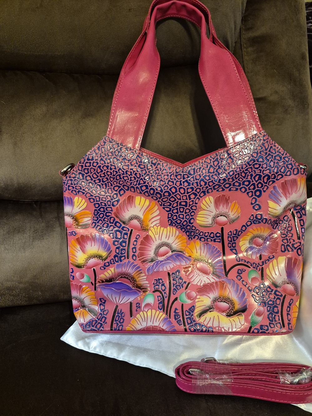Pink Floral Shoulder Bag with Vibrant Painted Blooms